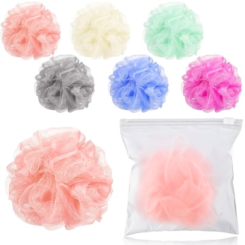 Funnymoom 6 Pcs Travel Size Mesh Shower Loofahs with Resealable Bags