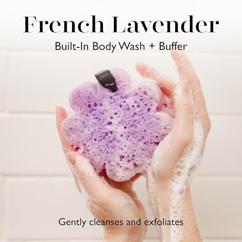 Spongell? French Lavender Wild Flower Bath Sponge | Built-in Body Wash & Body Scrubber, Shower Loofah Sponge for Women | 14+ uses