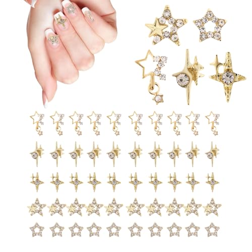 Abeillo Gold Star 3D Nail Charms Set for Acrylic Nails, Rhinestones & Bling