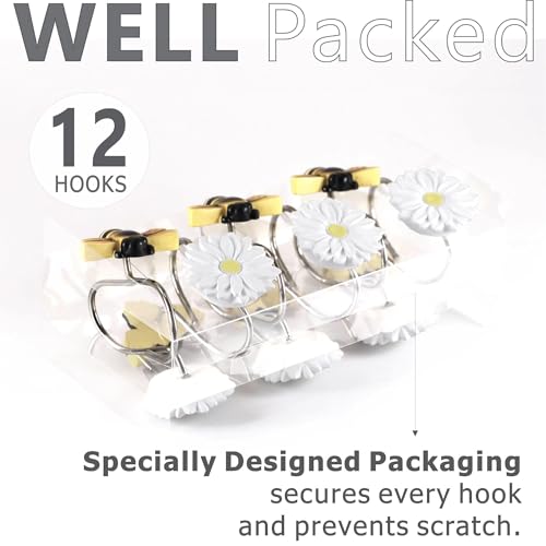Daisy & Bee Shower Curtain Hooks - 12 Decorative Resin Hooks