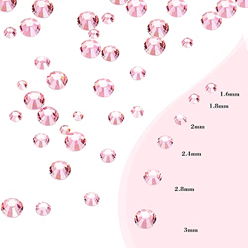 Bememo Pink Crystal Rhinestones Flatback 6 Sizes 3456 pcs Nail & Craft Decor