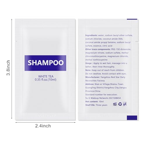 100 Pack Travel Size Shampoo Sachets - 10ml Single Use White Tea Scent