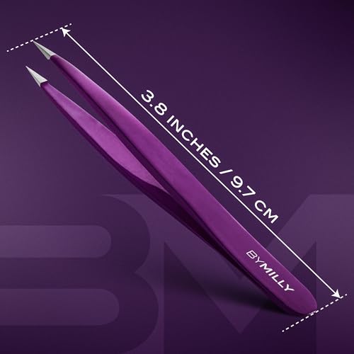 By MILLY Purple Pointed Tweezers - Precision Stainless Steel for Eyebrows & Ingrown Hair