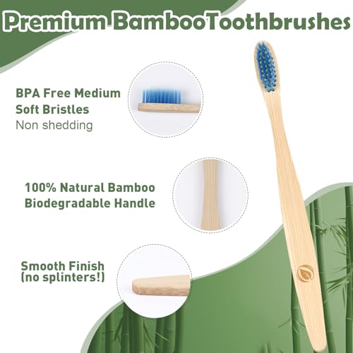 Navona Eco-Friendly Bamboo Toothbrushes - 10 Pack for Kids & Adults