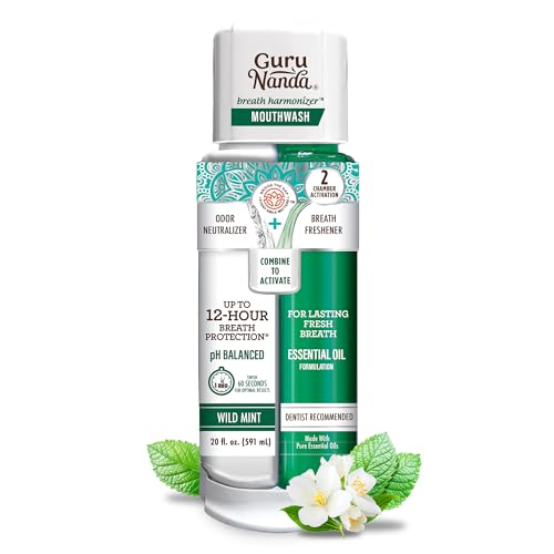 GuruNanda Breath Harmonizer Mouthwash - Alcohol & Fluoride Free, Wild Mint, 20 Fl Oz
