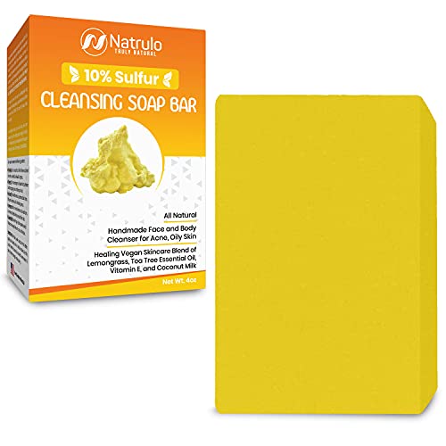 Natrulo 4oz Lemongrass & Tea Tree Sulfur Soap Bar for Acne & Oily Skin – Handmade in USA