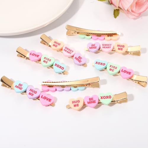 8 Pack Candy Heart Hair Clips for Women - Valentine's Day Accessories