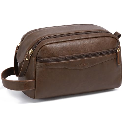 Vorspack Water-Resistant PU Leather Travel Toiletry Bag - Dark Brown
