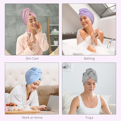 Microfiber Hair Towel 2 Pack - Absorbent Turban for Quick Drying