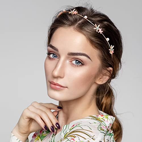 Starfish & Seashell Rhinestone Headbands Set of 3 - Mermaid Bridal Tiaras, 2 Gold 1 Silver