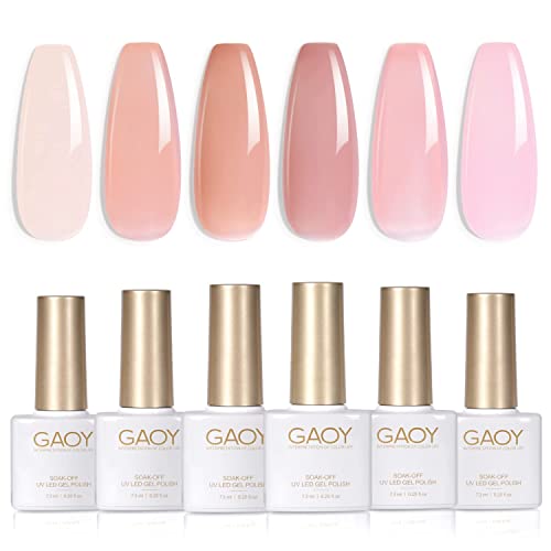 GAOY Nude Jelly Gel Nail Polish Set - 6 Sheer Pink Colors