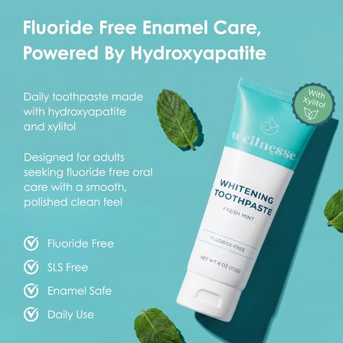 Wellnesse Hydroxyapatite Whitening Toothpaste 4 Oz - Fluoride Free, Fresh Mint, Enamel Care