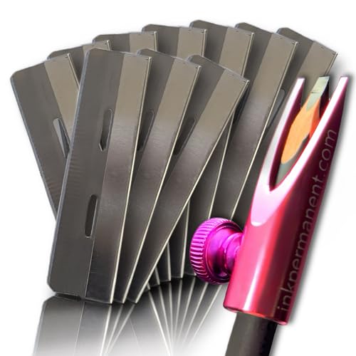 Ink Permanent Eyebrow Mapping Pencil Sharpener Shaper with 10 Razors, Pink