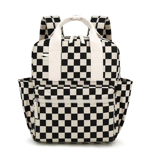 Corduroy Kids Backpack for Preschool & Kindergarten - Small, Black Checker