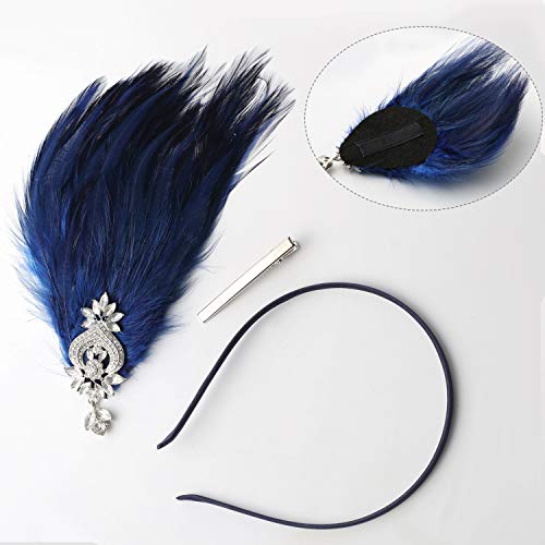 SWEETV 1920s Feather Flapper Headband & Hair Clip for Gatsby Party