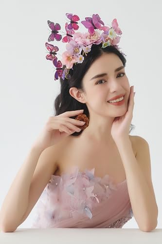 Purple Flower Headband for Women Butterfly Monarch Fascinator Halloween Costume