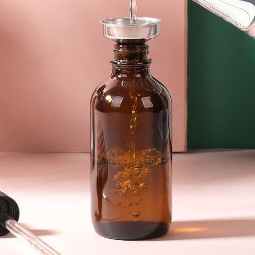 6 Pack 4oz Amber Glass Dropper Bottles for Essential Oils with Funnel & Labels