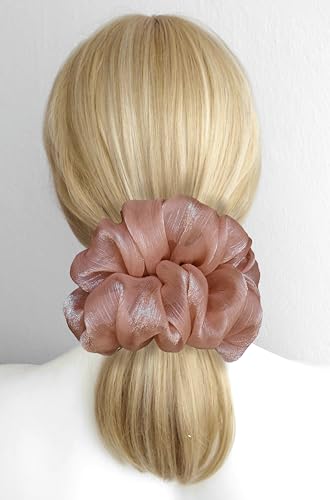 Oversized Sheer Organza Hair Scrunchie - Nude Shimmering Hair Tie
