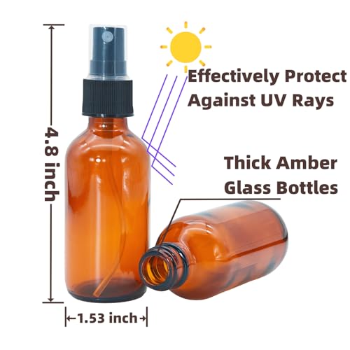 Zkupanx 4-Pack 2oz Amber Glass Spray Bottles - Fine Mist