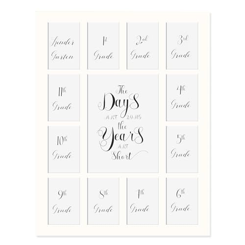 K-12 School Picture Frame Mat for 13 Photos - White
