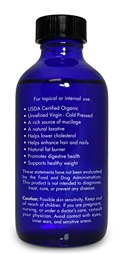 Organic Flaxseed Oil - 100% Pure Cooking & Hair Supplement - 4 OZ