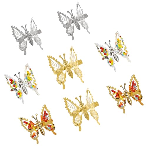 Butterfly Hair Clips Set - 8 Metal Barrettes with Moving Wings