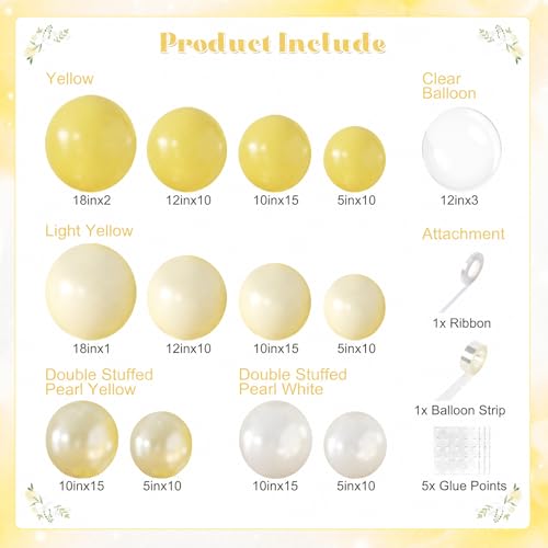 Yellow Balloon Arch Kit - 126Pcs Double Stuffed for Parties