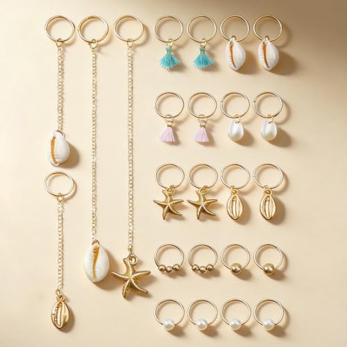 24pcs Gold Seashell Hair Charms & Clips for Braids