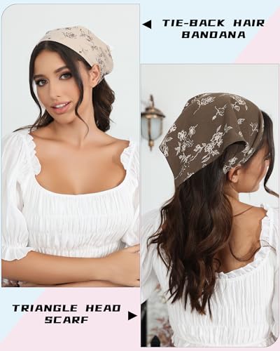 Cotton Floral Hair Scarf Set - 2PCS Triangle Head Bandanas for Women