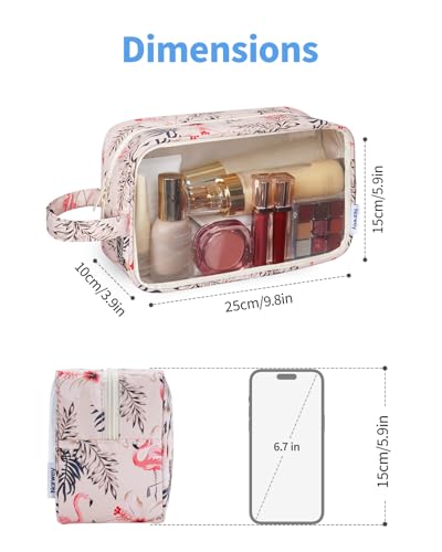 Narwey Beige Flamingo Clear Toiletry Bag for Travel & Makeup