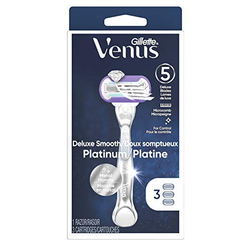 Gillette Venus Deluxe Smooth Platinum Women's Razor with Metal Handle + 3 Refills