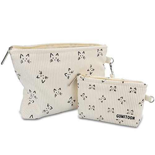 GUMITOON 2-Pack Makeup Bags for Women, Travel Cosmetic Organizer with Cat Design