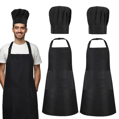 Adjustable Waterproof Chef Apron & Hat Set - 2 Pack