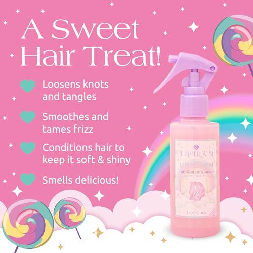 Glimmer Wish Unicorn Hair Detangler Spray ? Leave-In Conditioner for Kids & Women, Tangle-Free Detangling Mist, 5 fl oz | Unicorn Hair