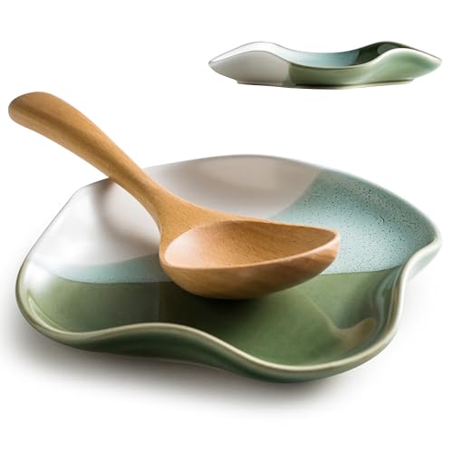 Ceramic Spoon Rest for Kitchen - Heat-Resistant Utensil Holder
