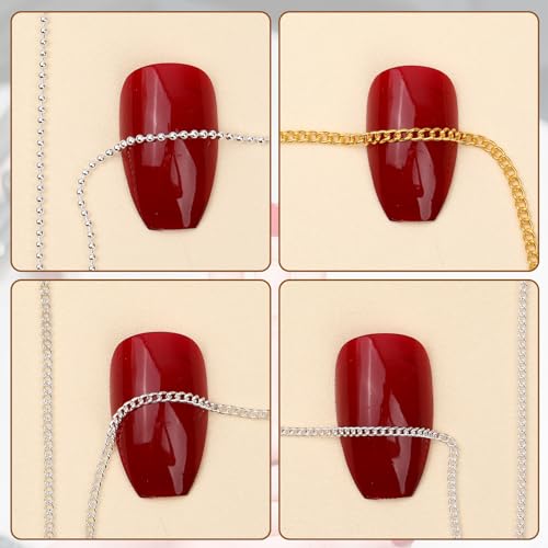 Metal Nail Art Chains Set - 12 Strips in Gold, Silver, Dark Gray