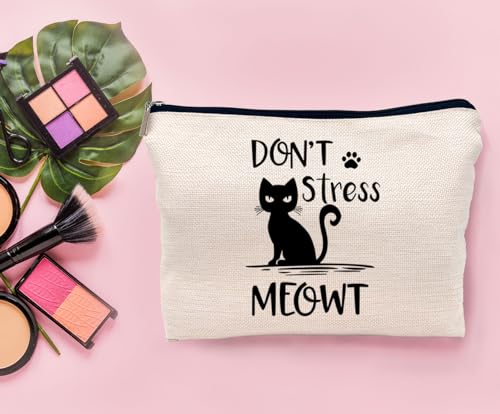 Lacosu Cat Don’t Stress Meowt Makeup Bag - Black Cat Zipper Pouch, Variation: Cat-C
