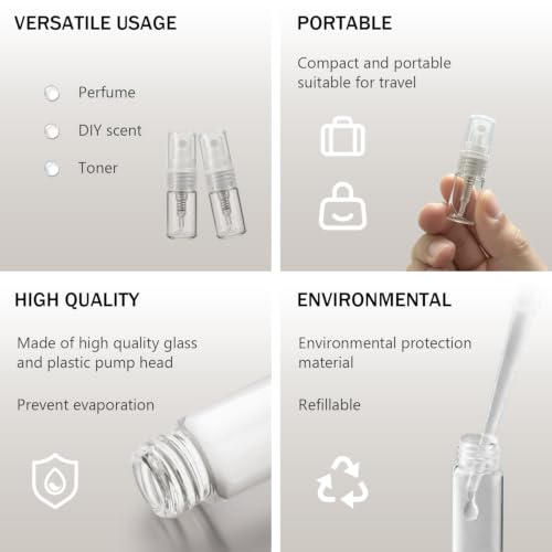 10 Pack Mini 2ml Clear Glass Perfume Atomizer Spray Bottles