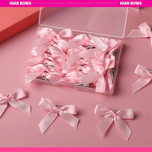 YGDZ Pink Mini Bow Hair Clips - 20PCS Satin Ribbon Barrettes