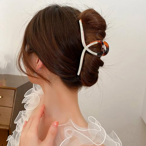 Pattern J Rhinestone Hair Claw Clips - Large Acrylic Jaw Clip for Women