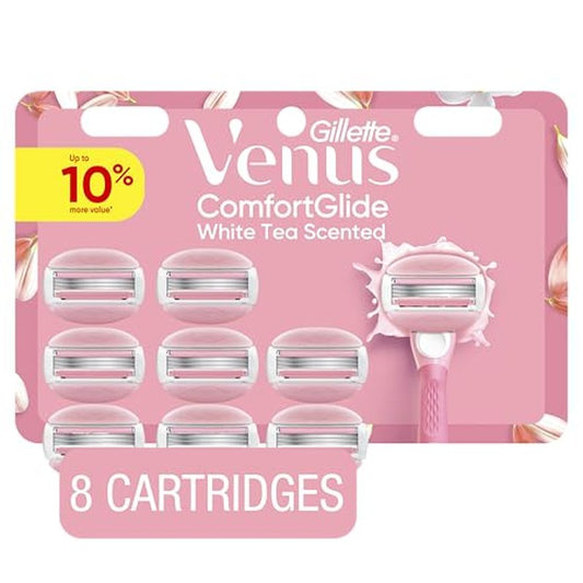 Venus ComfortGlide White Tea Women's Razor Blades, with Built-in Shave Gel Bars, 8 Razor Blade Refills