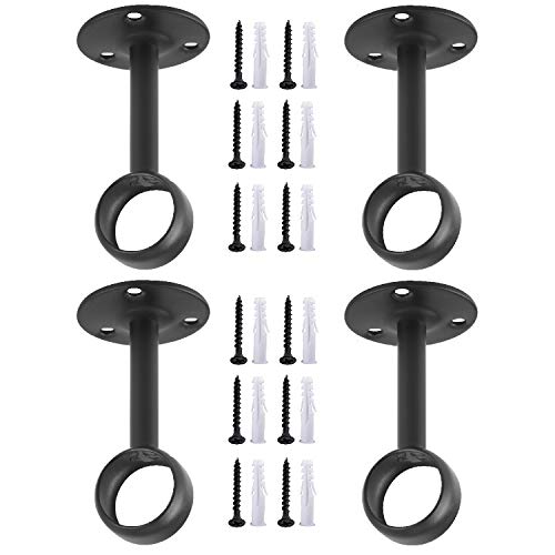Heavy Duty Ceiling-Mount Curtain Rod Bracket Holders - 4 PCS, Black