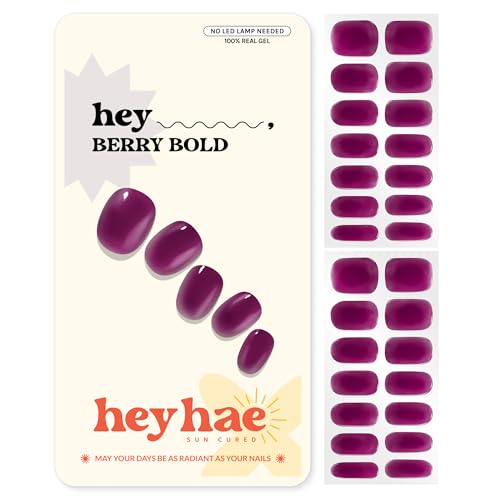 Heyhae Semi Cured Gel Nail Strips - Hey, Berry Bold - Salon Quality, 28 Strips