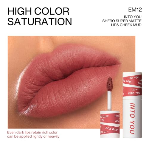 INTO YOU EM12 Velvet Matte Lip & Cheek Stain - Lightweight Lip Mud, Long-Lasting Pink Lipstick & Multi-Use