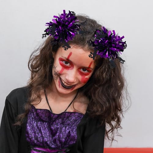 KCHIES Halloween Ghost Hair Bows 4-Inch Purple Metallic Bow Hair Clips for Girls - Halloween Bow-B