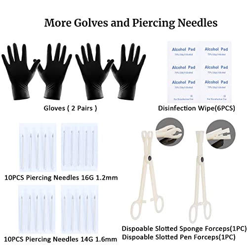 Silver 58PCS Body Piercing Kit Surgical Steel 14G 16G Jewelry & Tools