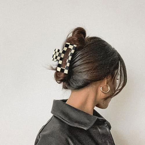 Paderison Pink Checkered Rectangle Claw Hair Clips 2-Pack Strong Hold Y2K Hair Accessories