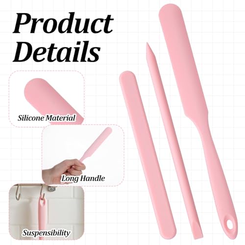 Pink Silicone Wax Spatulas Set of 6 - Non-Stick Hair Removal Applicators in 3 Styles