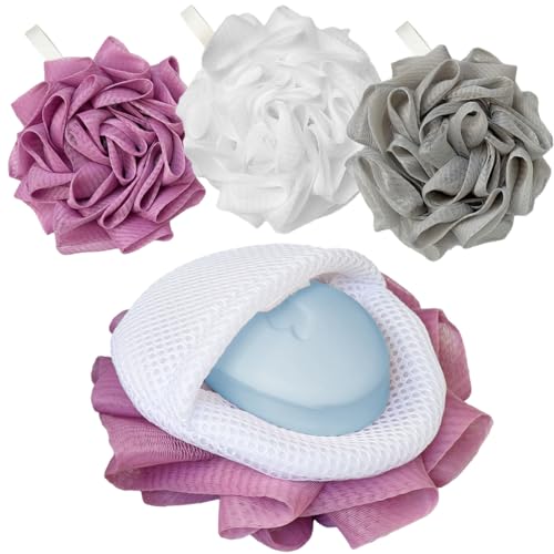 3-Pack Exfoliating Bath Loofah with Soap Saver Bags