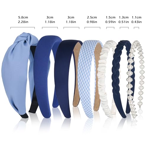 Blue 7PCS Non-Slip Trendy Headbands for Women & Girls - Fashion Hair Accessories